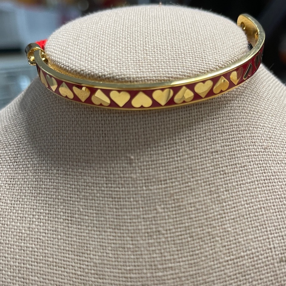 Halcyon Days Gold and Red Heart Bangle Bracelet